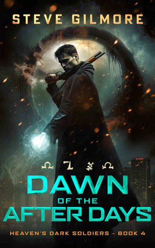 Book cover for Dawn of the After Days by Steve Gilmore featuring a man holding a rifle against a dark, apocalyptic background with glowing energy